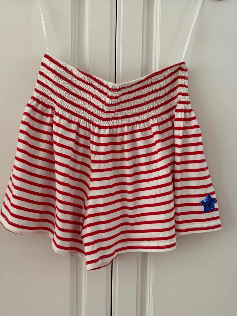 WHY Dress Medium Red White Stripes Blue Sequin Star Shorts - Picture 4 of 4